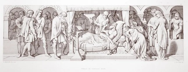 A morte de Eduardo, o Confessor, de "A História da Conquista Normanda", gravada por L. Gruner, 1866